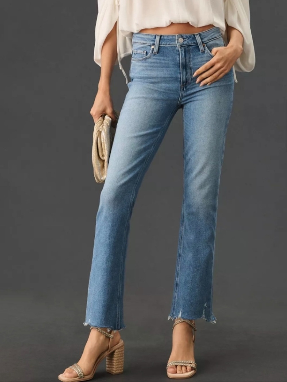 PAIGE CINDY Mel High Rise Raw Hem Straight Jeans